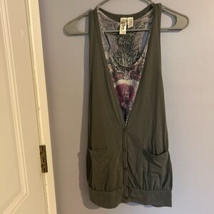 Olive Green Sleeveless Cardigan Vest